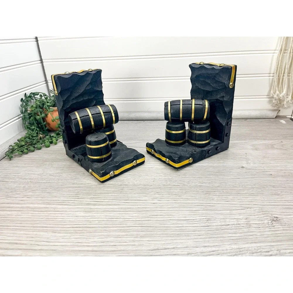 Vintage Barrel Bookends: Mid Century Bar Home Office Decor - Picture 4 of 10